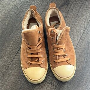 Brown Suede Sneakers with Cream Accents